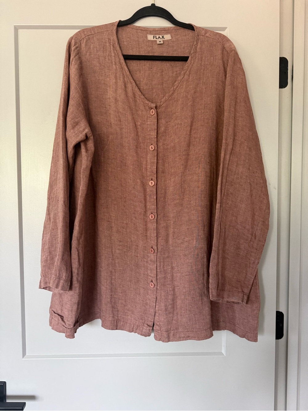 FLAX Lagenlook Minimalist Linen Button Up Blouse Size Medium